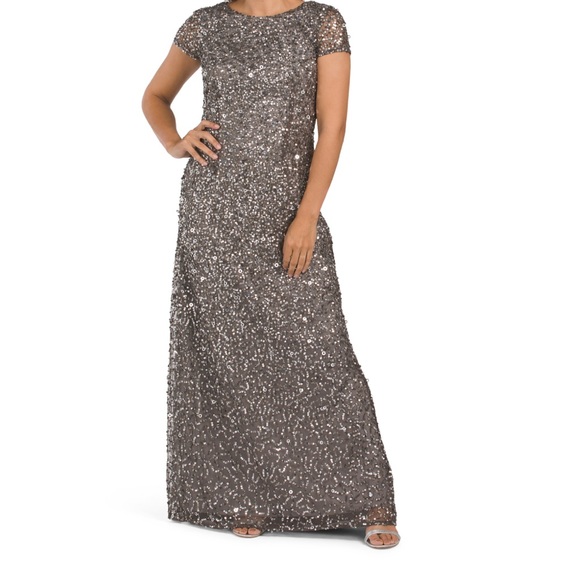 # Adrianna Papell Sequined & Embellished Scoop Back Long Dress - Picture 16 of 17